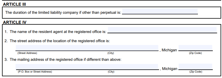articles of organisation Michigan