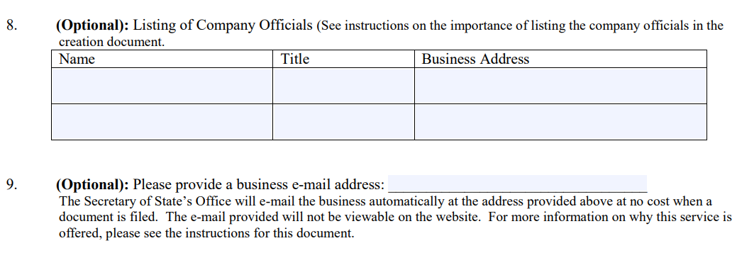 NC Article of Organization Optional section